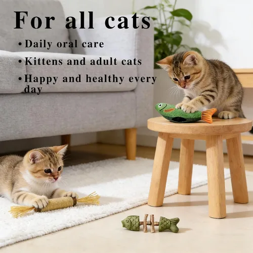 Miniatura 7 de Tensho Purrident Cat Chew Toys 3PCS - Natural Fishbone Catnip Chew Toys and Saury Fish & Silvervine Stick, Dental Chews for Kittens and Cats