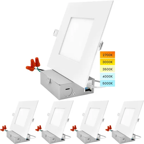 Miniatura 11 de LUXRITE Iluminación empotrable LED cuadrada ultrafina de 6 pulgadas, 5 opciones de temperatura de color 2700K - 5000K, luz empotrable regulable, 12
