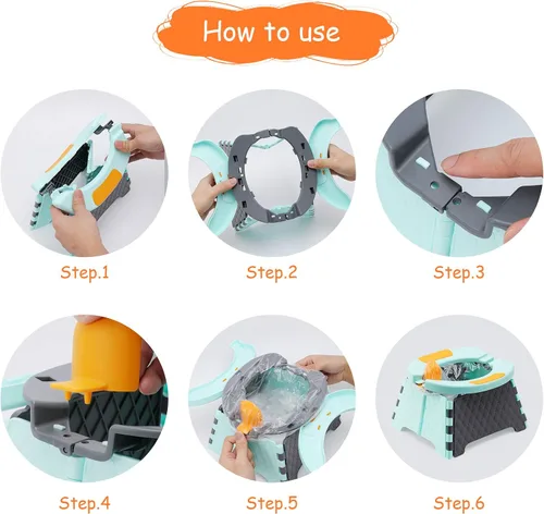 Miniatura 7 de Asiento de entrenamiento portátil para niños pequeños, inodoro plegable para niños, inodoro plegable para niños, orinal de viaje para automóvil, Azul