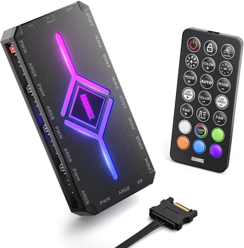 AsiaHorse [20 + iluminación personalizada exclusiva] ASH-S1 ARGB Fan Hub, modo único de aprendizaje de color y efectos preestablecidos, PWM de 9