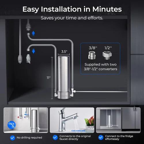 Miniatura 3 de Waterdrop AP13 Filtro de agua debajo del fregadero y filtro de agua para refrigerador 2-en-1, Sistema de filtro de agua en línea para refrigerador
