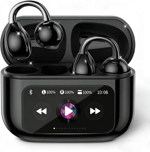 Auriculares de clip Piluyaa, auriculares de oído abierto con pantalla táctil LCD, Bluetooth inalámbrico 5.4, auriculares de oído abierto M100