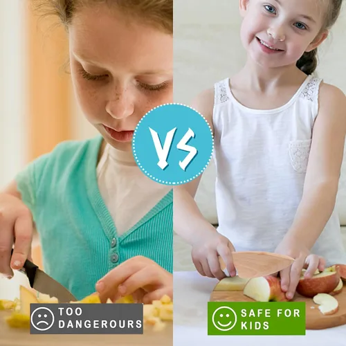 Miniatura 2 de Juego de 7 cuchillos de madera para niños pequeños, tabla de cortar y cuchillos para cocina real, herramientas de cocina Montessori para niños