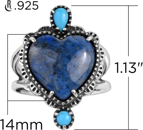 Miniatura 3 de American West - Anillo de plata de ley con diseño de lapislázuli, turquesa y corazón de concha, tallas 5 a 10