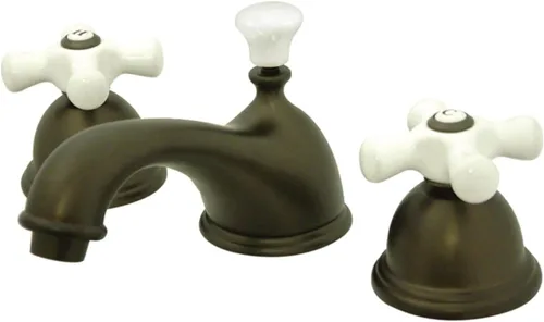 Miniatura 12 de Kingston Brass KS3961PX Restoration Grifo de lavabo generalizado con mango cruzado de porcelana, cromo pulido, centro ajustable de 8 pulgadas