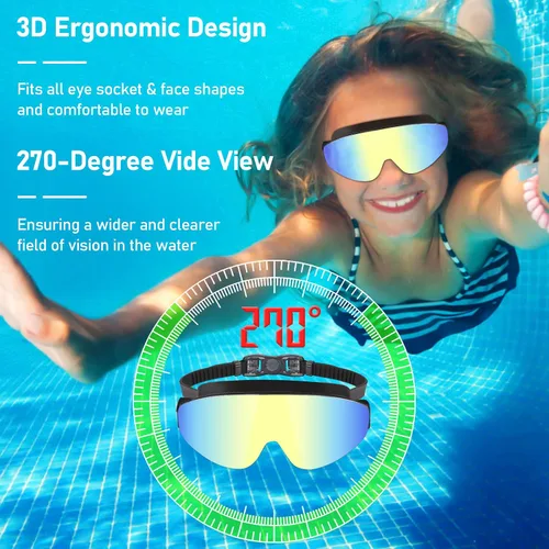 Miniatura 4 de Gafas de natación para niños, gafas de natación polarizadas para niños, visión amplia, antivaho sin fugas, gafas de natación para edades de 4 a 16