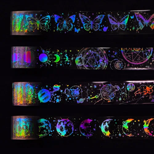 Miniatura 2 de 4 rollos de cinta holográfica vintage holográfica de mariposa astronomía PET adhesivos de resina impermeables transparentes brillantes