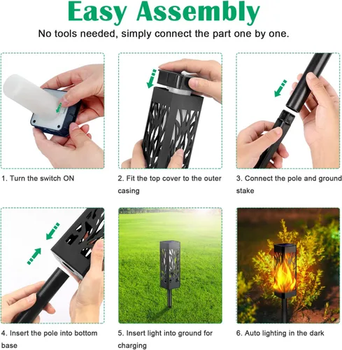 Miniatura 6 de TomCare Luces de camino con llamas parpadeantes alimentadas por energía solar decorativa para jardín, impermeable, iluminación de paisaje al aire