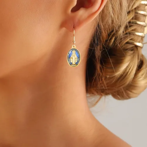 Miniatura 4 de 60 piezas de colgante de medalla milagrosa esmalte azul acento para hombres mujeres protección joyería católica encanto para bricolaje rosario