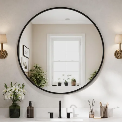 Miniatura 16 de USHOWER Paquete de 2 espejos de baño para sobre el fregadero, espejo circular de 30 pulgadas con marco de metal, espejo de pared negro, decoración