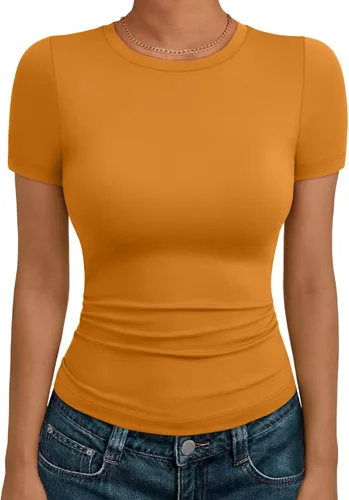 Miniatura 15 de AUTOMET - Camisetas básicas de manga corta para mujer, para verano, entrenamiento o gimnasio, con cuello redondo, ropa moderna estilo Y2K