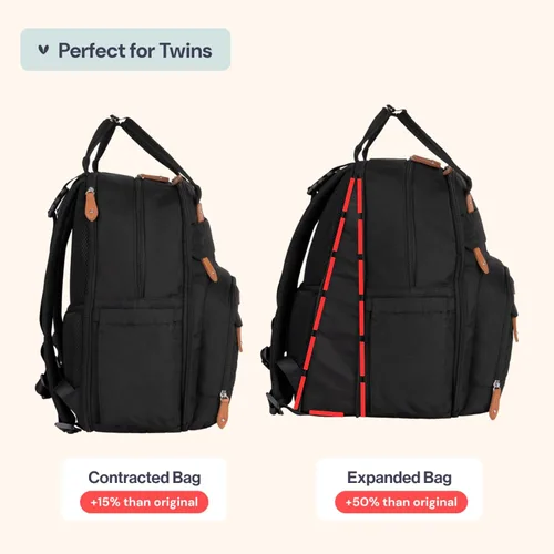 Miniatura 2 de BabbleRoo Mochila para pañales extragrande, bolsa de bebé expandible con hasta un 50% más de capacidad, bolsa de bebé esencial de viaje con Negro
