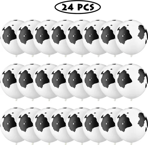Miniatura 4 de Gejoy 24 globos de látex divertidos de vaca con estampado de vaca para decoración de fiesta de cumpleaños en blanco y negro