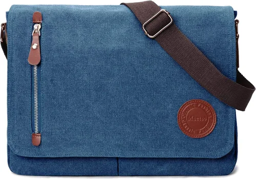 Miniatura 12 de Bolso bandolera de lona vintage para hombres y mujeres, bolsa de hombro de viaje para laptop de 13.5 pulgadas, bolsa para libros (verde militar)