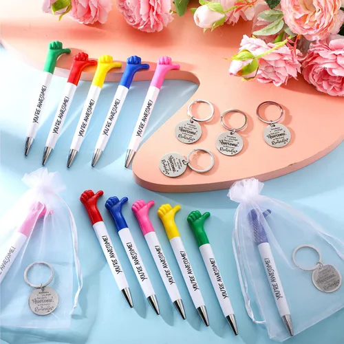 Miniatura 4 de Fumete 45 piezas de regalos de agradecimiento a granel, bolígrafos inspiradores y llaveros con bolsas de organza, impresionante reconocimiento