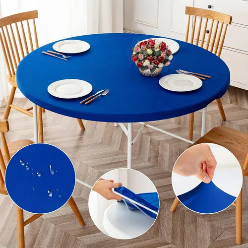 Miniatura 11 de ManMengJi Paquete de 2 manteles redondos ajustables color negro con bordes elásticos, impermeable, resistente a las manchas, para uso en exteriores