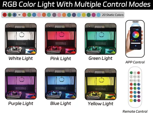 Miniatura 6 de SZLHANJZ - Mesita de noche LED con estación de carga, mesita de noche con 3 cajones y luces, mesa auxiliar de almacenamiento con estante y ganchos