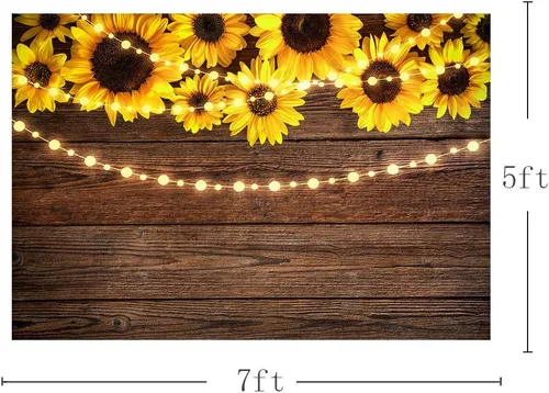 Miniatura 3 de Telones de fondo de madera de girasol de 7 x 5 pies para fotografía, rústico, inauguración de la casa, baby shower, cumpleaños, verano, boda, tira