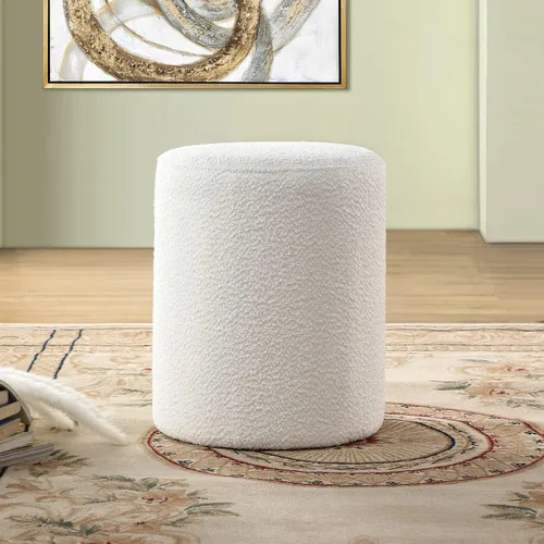 Miniatura 8 de O2B Otomana redonda moderna con asiento acolchado suave – Silla de tocador multifuncional, taburete tapizado reposapiés para sala de estar