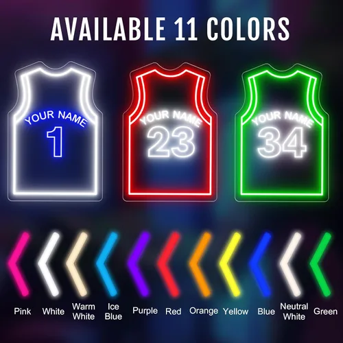 Miniatura 7 de Letreros de neón de jersey de baloncesto personalizables, letrero de neón LED personalizable para decoración de pared, luces de neón LED