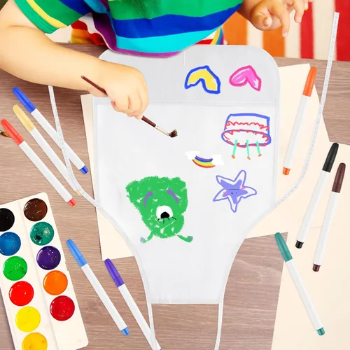 Miniatura 6 de DIY Kids Chef Hat and Apron Set Kids Painting Delantales con bolígrafo de colores y plantillas de manualidades para hornear pintura Artesanía, Blanco