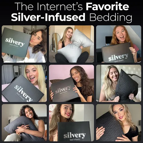 Miniatura 9 de Silvery Juego de sábanas de cama con infusión de plata - Tela de auto-enfriamiento galardonada con tecnología de auto-limpieza Silvery™ que se Gris