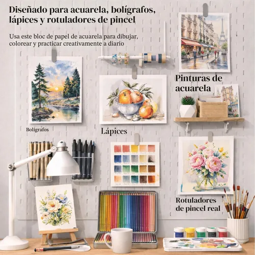 Miniatura 8 de Almohadilla de papel para acuarela, almohadilla de acuarela 9x12”, 300 g/m²/ 140 lb papel de acuarela, 16 hojas prensado en frío - Pintura, dibujo
