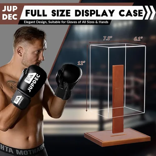 Miniatura 4 de JupDec - Caja de exhibición para guante de boxeo, vitrina de acrílico transparente con base de madera y tabla para un guante, de tamaño completo
