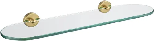 JQK Estante de vidrio para baño dorado, almacenamiento de ducha de vidrio templado de 20 por 5 pulgadas, montaje de pared dorado cepillado de acero