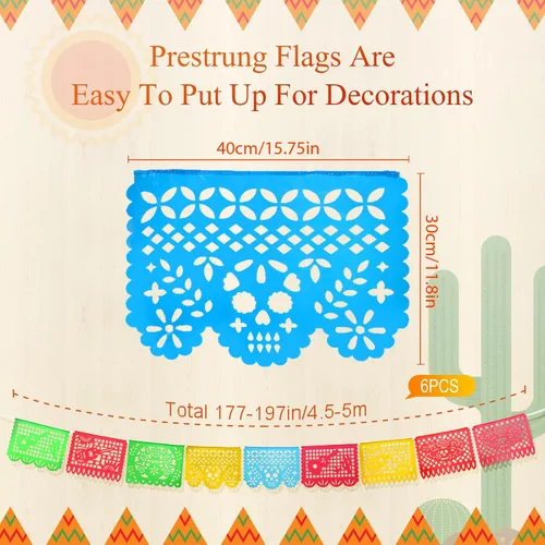 Miniatura 3 de Preboun Mantel de plástico mexicano y pancarta de papel picado mexicano, suministros de decoración de fiesta, cubierta de mesa para mesas