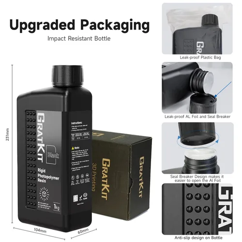 Miniatura 6 de GratKit Resina rígida 8K 10K, impresora 3D, resina de fotopolímero de curado UV de 405 nm, resina de impresión 3D de bajo olor, 35.27 oz, color negro