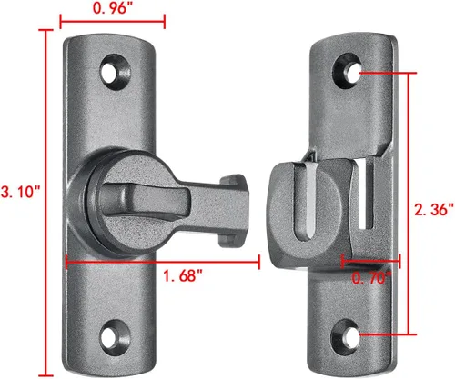 Miniatura 2 de 3 Paquetes Cerradura Gris para Puerta de Granero con Giro de 90/180 Grados, Protege la Privacidad - Pestillo de Seguridad para Puerta, Herrajes