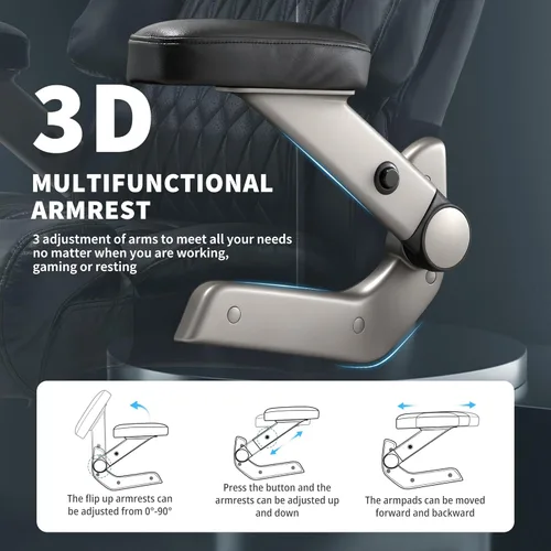 Miniatura 6 de Silla de oficina grande y alta, 700 libras, silla ejecutiva de escritorio grande con respaldo alto y brazos abatibles 3D, soporte lumbar ajustable