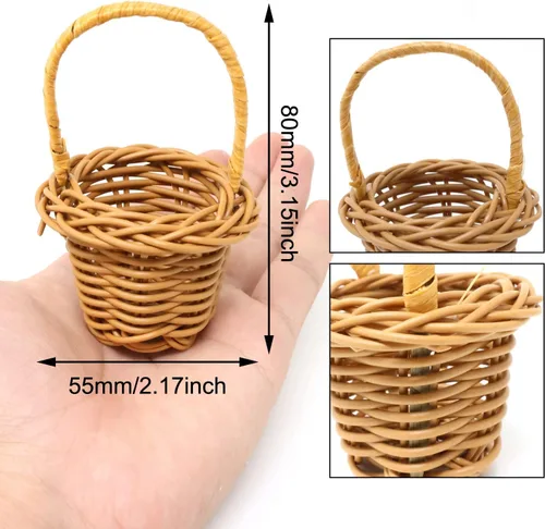 Miniatura 2 de Honbay 6 cestas tejidas en miniatura con asas, cesta pequeña de regalo de caramelos, mini cesta de flores para bodas, fiestas, manualidades