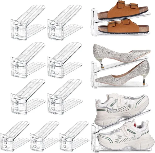 Miniatura 10 de TOPNEW Organizador de ranuras para zapatos para armario, paquete de 10 unidades, apilador de zapatos de nivel ajustable, organización