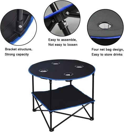 Miniatura 5 de LEADALLWAY Mesa de Picnic Plegable Portátil Mesa de Camping al Aire Libre con 4 Portavasos y Bolsas de Transporte, Mesa de Viaje de Lona Plegable