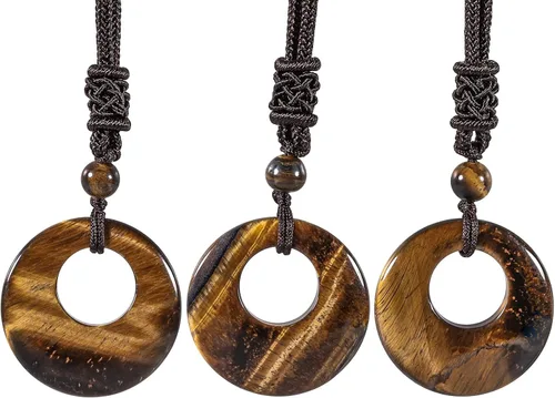 Miniatura 6 de SUNYIK 4 collares con colgante de cristal de la suerte para mujeres y hombres, piedra pulida, joyería de amuleto de cristal redondo para unisex
