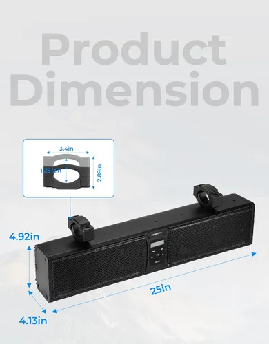 Miniatura 8 de KEMIMOTO Barra de sonido de metal con 6 altavoces para UTV, barra de sonido impermeable IP65 de 25 pulgadas para carritos de golf, altavoz Bluetooth