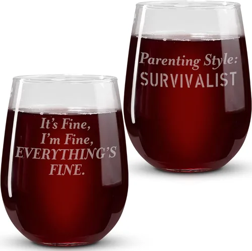 Miniatura 9 de On The Rox Drinks Regalos de vino para mamás – Juego de 2 copas de vino sin tallo de 17 onzas «Because Kids and Mom's Last Nerve», regalos 2 piezas