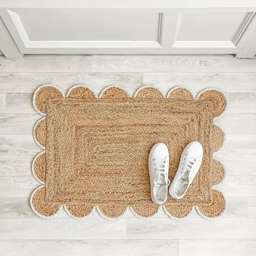 Miniatura 19 de Alfombra festoneada de yute natural, borde negro, 2 x 3 pies
