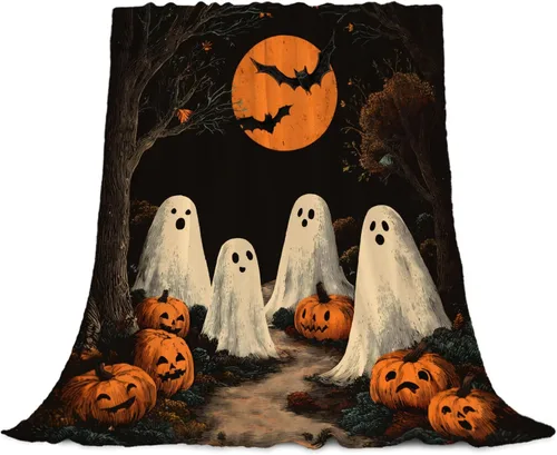 Miniatura 8 de YeeJu Manta de Halloween de calabaza espeluznante vintage para bebé y mascota, acogedora, suave y mullida, manta de forro polar de felpa para sofá