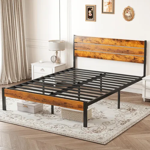Miniatura 8 de OLIXIS Base de cama de tamaño matrimonial con cabecero, base de colchón de 800 libras con soporte de metal resistente, almacenamiento debajo