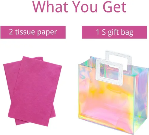 Miniatura 5 de Bolsa de regalo pequeña holográfica de 8.3'' con papel de seda, bolsa de regalo reutilizable para cumpleaños para niñas y mujeres, bolsa de novia, S