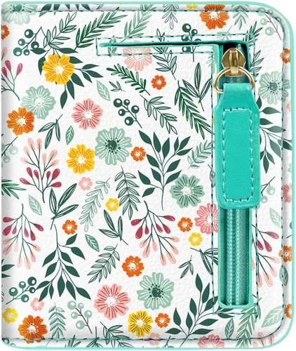 Miniatura 25 de Cartera pequeña con bloqueo RFID para mujer, con bolsillo plegable y compacto, lindo soporte para tarjetas de crédito, ranura para monedas, monedero
