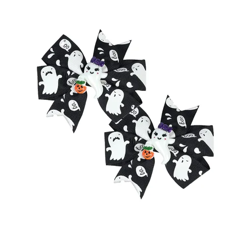 Pinzas para el cabello de Halloween con diseño de calabaza, fantasma, con lazo, horquillas para niñas y niños, accesorios para el cabello para