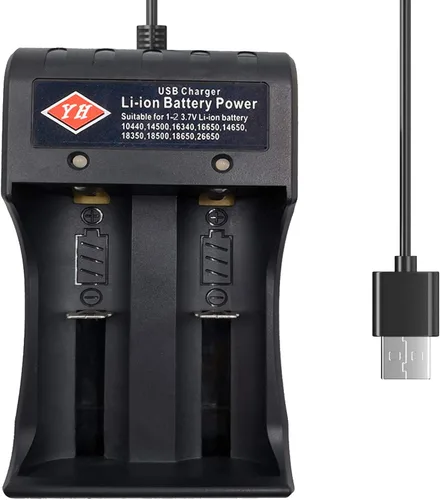 Cargador de batería 18650 Cargador rápido de 2 bahías, para baterías recargables 3.7V Li-ion 10440, 14500, 16340, 16650, 14650, 18350, 18500, 18650,