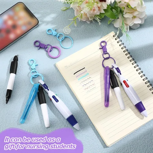 Miniatura 5 de Sabary Juego de mini rotuladores para enfermera, bolígrafos para enfermera, incluye resaltador de punta rosa y morado, 2 marcadores permanentes y 2