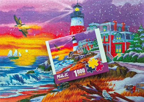 Miniatura 3 de Rompecabezas para adultos de 1000 piezas - Rompecabezas de invierno - Faro victoriano con licencia de Nancy Wernersbach