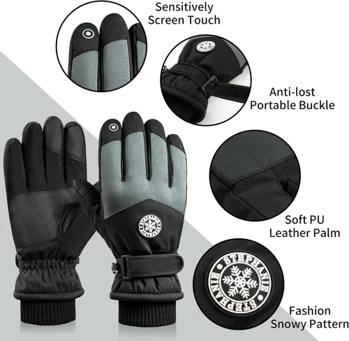 Miniatura 2 de DOFOWORK Guantes de esquí para hombre, guantes de invierno cálidos para hombres y mujeres, guantes impermeables para pantalla táctil, guantes