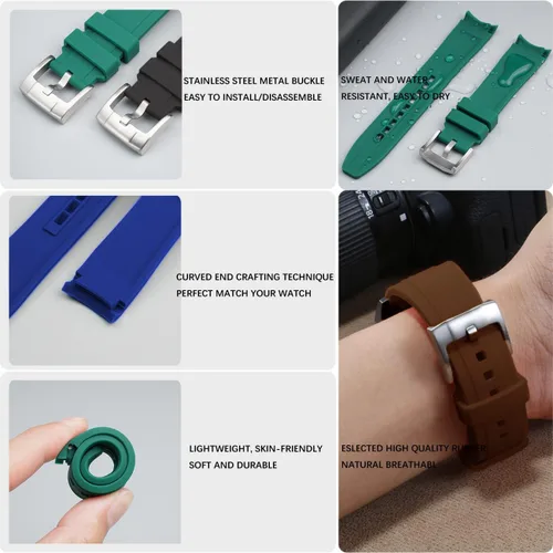 Miniatura 7 de YISIWERA Correa de reloj de silicona de alta calidad con extremos curvados universales de goma para hombres y mujeres de 0.709in, 0.787in, 0.866in